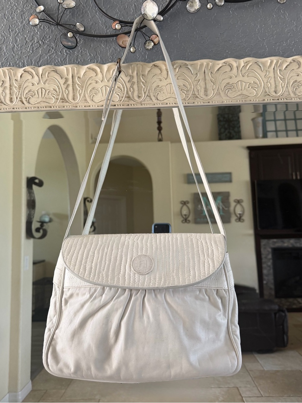 FENDI Chef FF Zucca Leather Ruched Textured Shoulder or Crossbody Bag w Dust-bag - Picture 6 of 16
